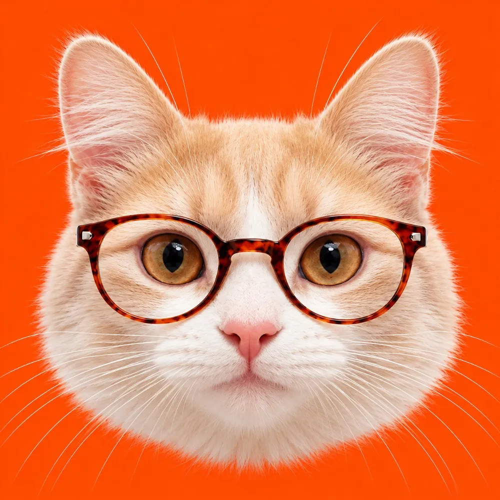 Supervisor 01: gato crema con lentes de carey, mirada fija a cámara